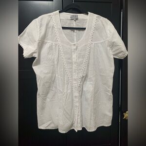 American South Side White Lace-Trim Blouse Large cruisewear vacation getaway